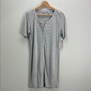 Athleta Stripe Top Notch Tee Dress Gray White Modal Soft Womens Small New